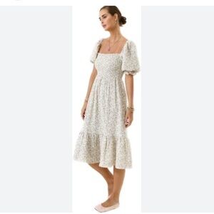 Elegant Cream Floral Midi Dress